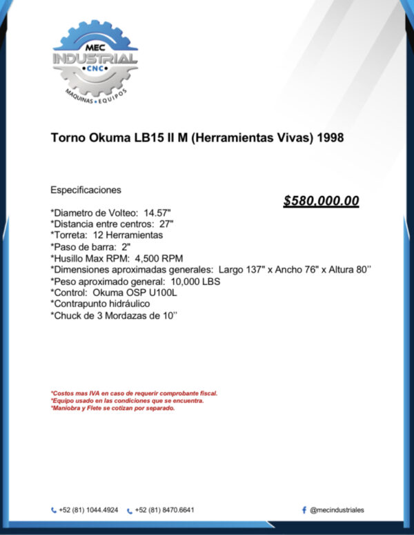 Torno CNC Okuma LB15 II-M 1998